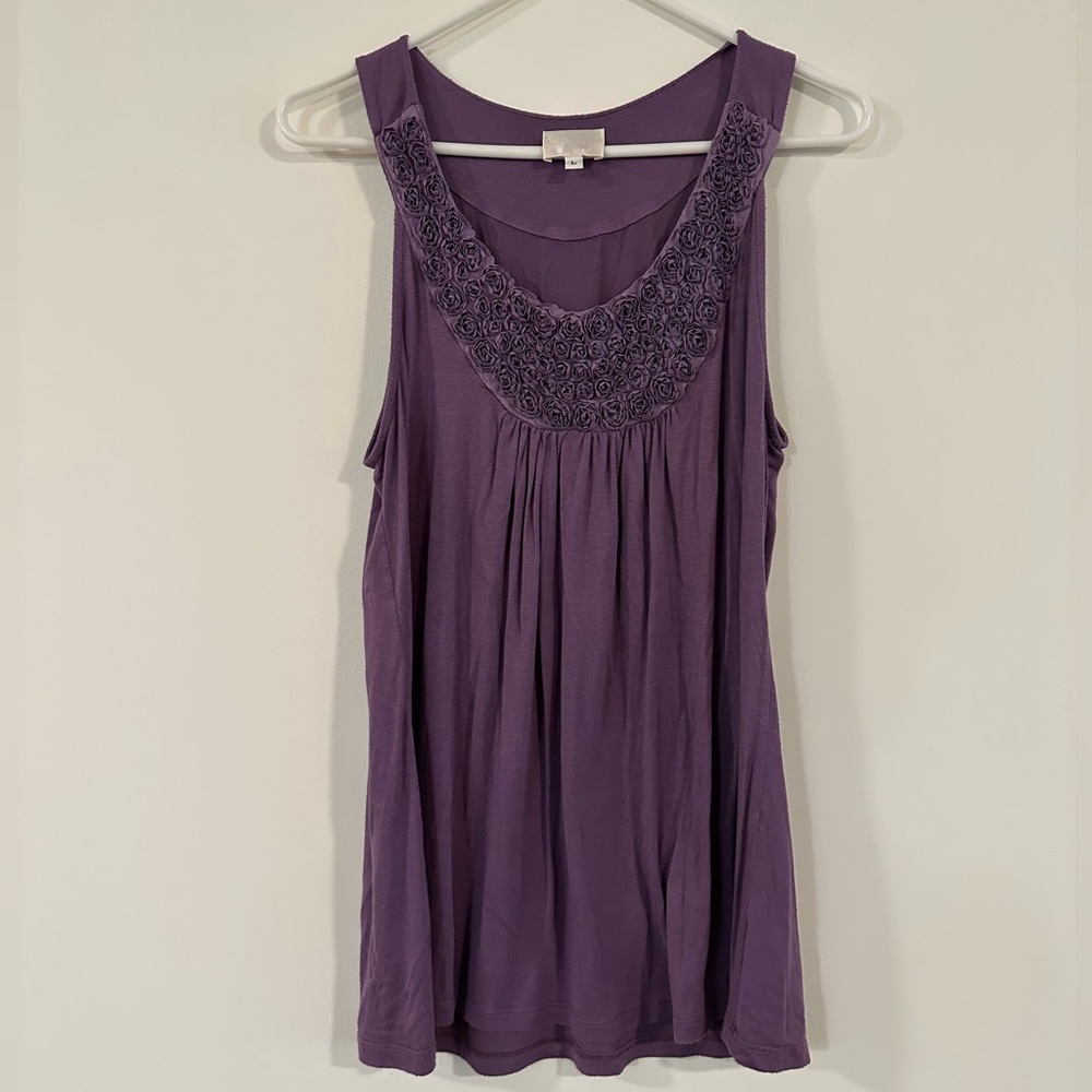 Pretty Purple Tank with Floral Embellishment L